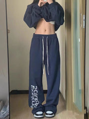 Navy Blue Printed Baggy Sweatpants - fairypeony