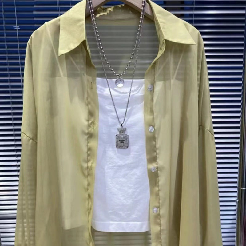 Solid Color Thin Oversized Long Sleeve Blouse - fairypeony