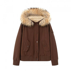 Womens Fur Collar Hooded Workwear Jacket