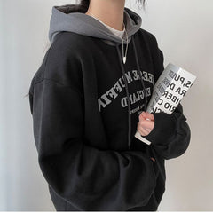 Letter Print Oversized Solid Color Hoodie