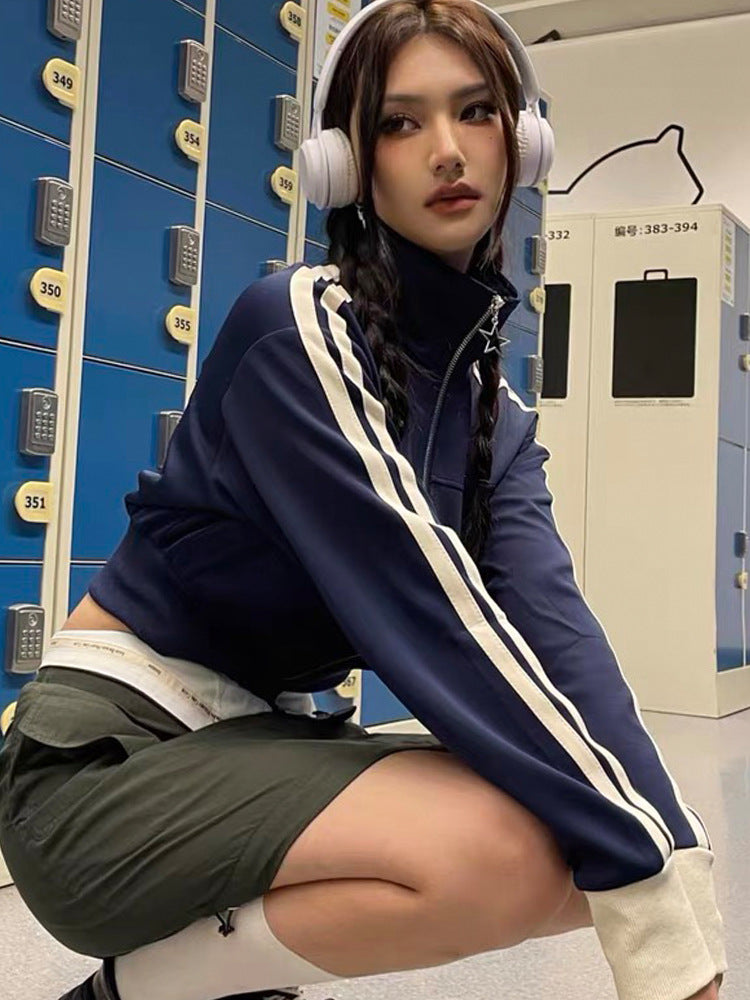 Side Stripe Crop Jacket - fairypeony