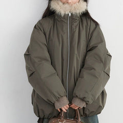 Vintage Fur Collar Zip Up Padded Jacket