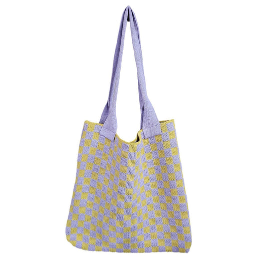 Aesthetic Checkered Print Knitted Tote Bag