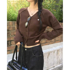 Solid Color Knit Cardigan – Halter Neck Extra-Long Sleeve Pullover