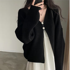 Solid Color Two button Oversized Cardigan - fairypeony