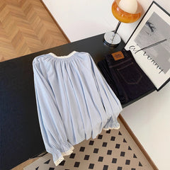 Korean Style Ruffled Patchwork Blouse - fairypeony