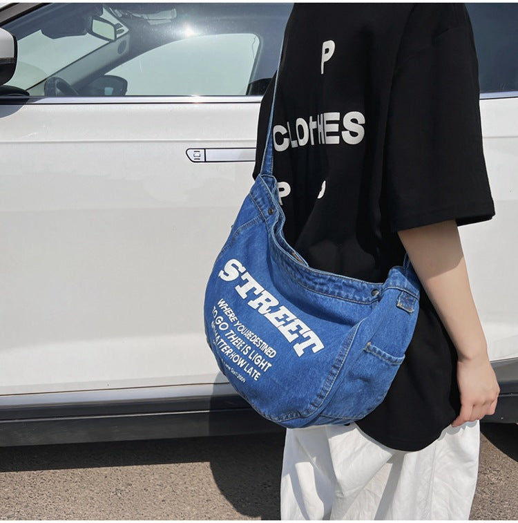 Denim Large Canvas Crossbody Bag - fairypeony