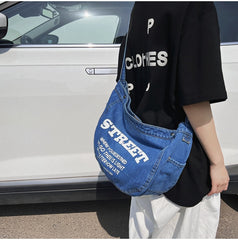 Denim Large Canvas Crossbody Bag - fairypeony