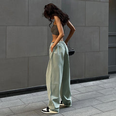 Belted Drawstring Parachute Cargo Pants - fairypeony