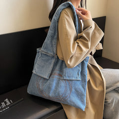 Indie Embroidered Denim Tote Bag