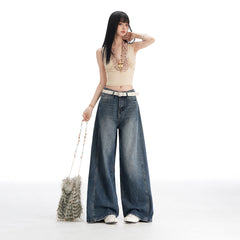 Womens High-Waisted Wide-Leg Denim Pants