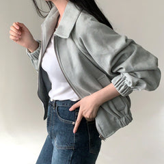 Vintage Lapel Zip Up Jacket