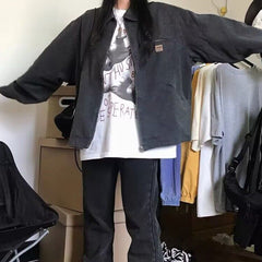 Lapel Neck Jacket Oversized Jacket - fairypeony