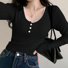 Aesthetic Lace Trim Slim Long Sleeve Tee