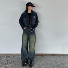 Vintage Gradient Wash Straight Leg Jeans - fairypeony