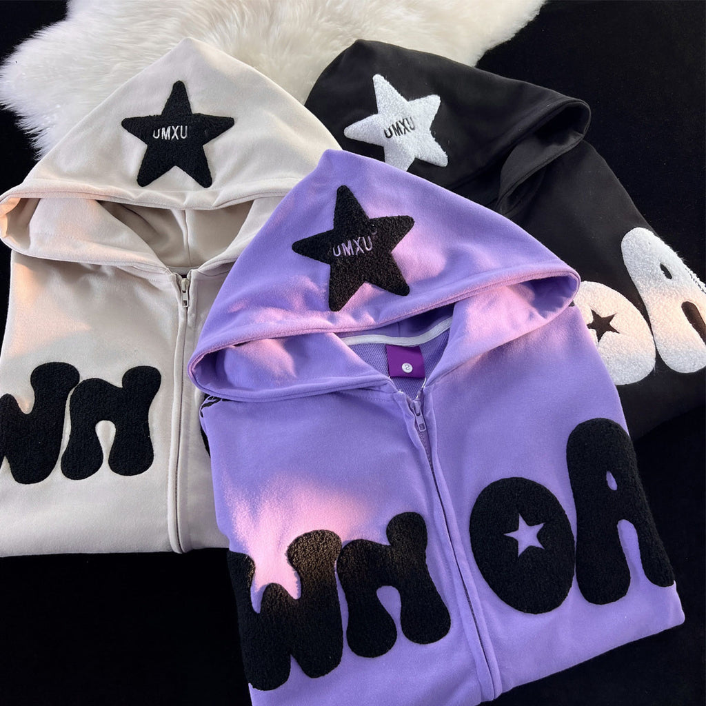 Toweling Star Zip Up Oversized Hoodie