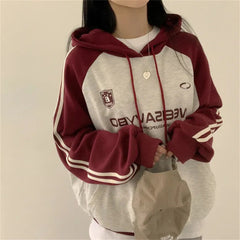 Vintage Logo Print Raglan Striped Sleeve Hoodie