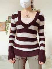 Retro Striped V-Neck Slim Sweater