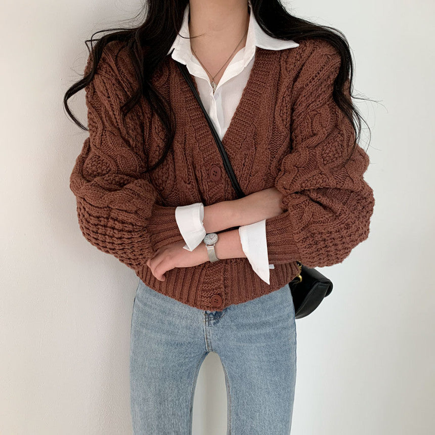 Cable Knit Button Down Cardigan - fairypeony