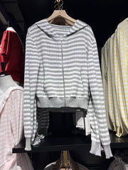Womens Striped Hooded Knit Cardigan