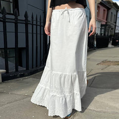 Vintage Lace Trim Ruffled Maxi Skirt