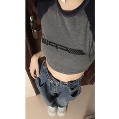 Vintage Raglan Short Sleeve Crop Top - fairypeony