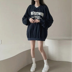 Letter Print Oversized Round Neck Sweatshirt
