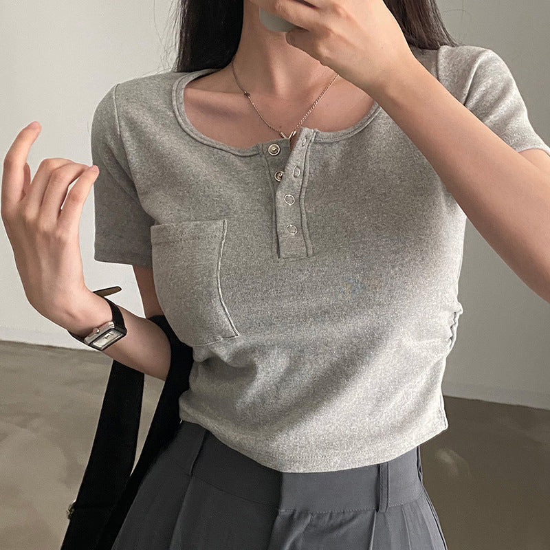 Button-down knitted short-sleeved shirt - fairypeony