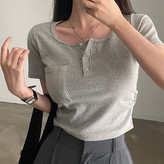 Button-down knitted short-sleeved shirt - fairypeony