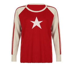 Vintage Contrast Color Star Raglan Sweater - fairypeony