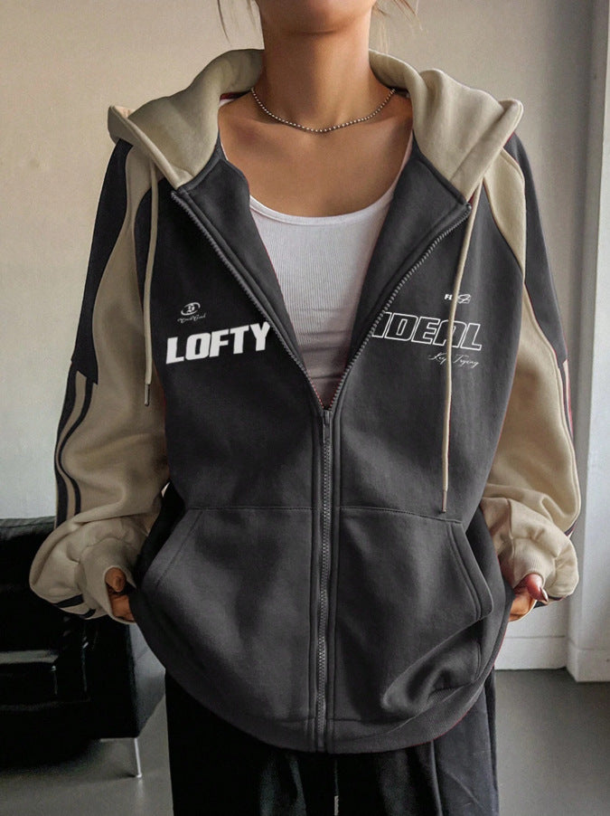 Hooded Loose Fit Color Block Sweatshirt