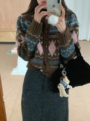 Vintage Print Grandma Button Cardigan