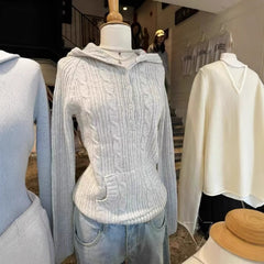 Womens Lapel Long Sleeve Knit Top