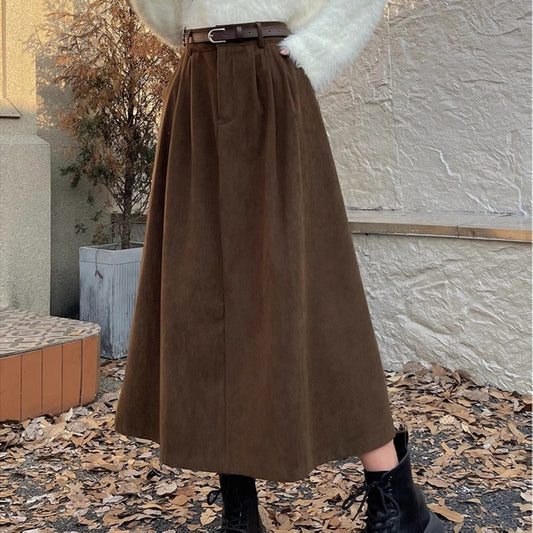 High  Waist Corduroy Flared Maxi Skirt