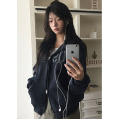 Thick-fabric printed zipper hooded sweatshirt