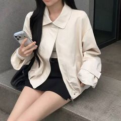 Women's Lapel Loose-Fit Short Trench Coat