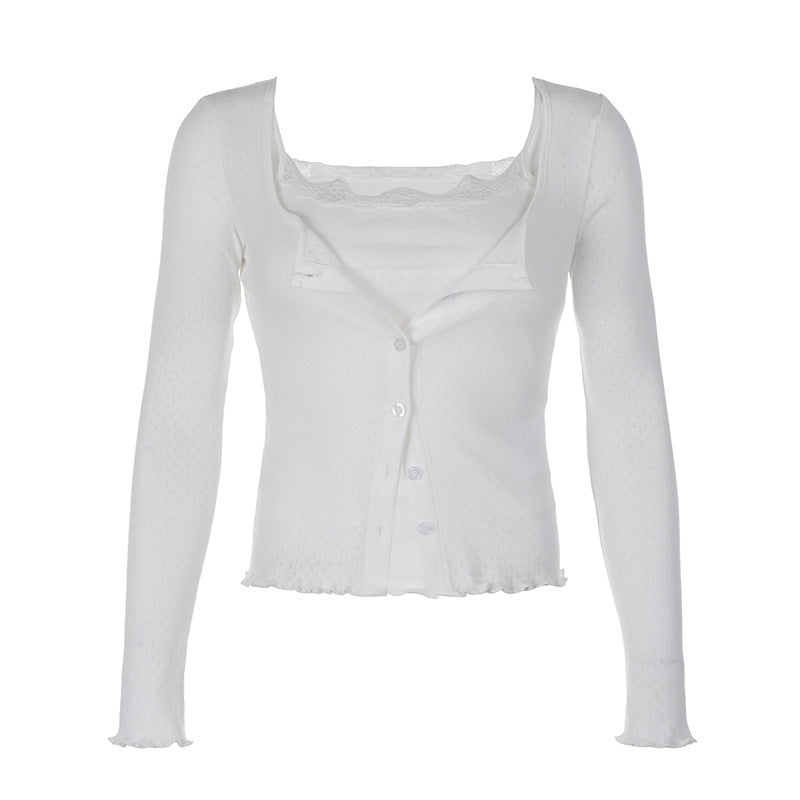 Lace Trim Patchwork Camisole Two Piece Set