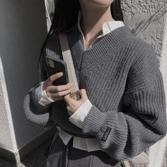 Vintage V-Neck Oversized Cropped Sweater