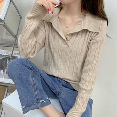 Vintage Cable Knit Polo Collar Button Sweater