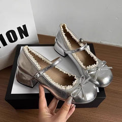 Aesthetic Bow Knot Lace Trim Mary Jane Shoes
