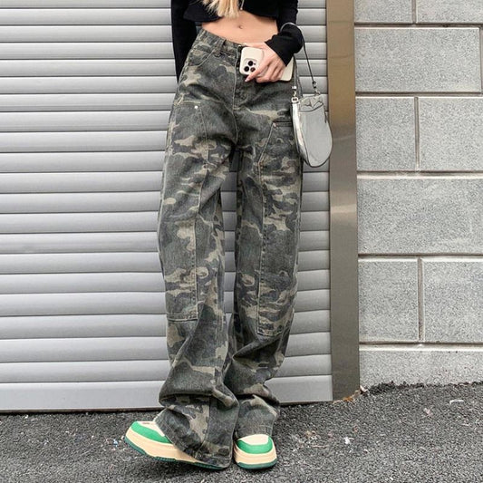 Creen Camo Washed Cargo Jeans - fairypeony