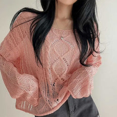 Solid Color Round Neck Knitted Tee