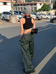 Tie Strap Parachute Baggy Cargo Pants - fairypeony