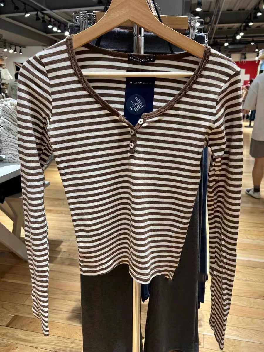 Round-neck fitted women's long-sleeved T-shirt
