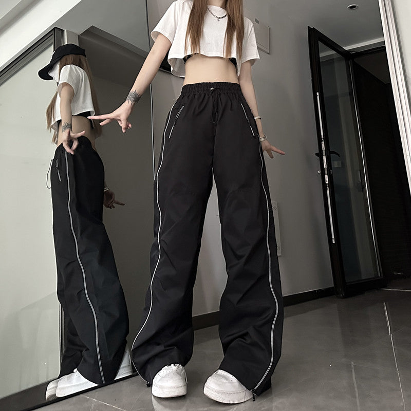 Side Zip Up Contrasting Straight Leg Sweatpants - fairypeony