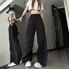 Side Zip Up Contrasting Straight Leg Sweatpants - fairypeony