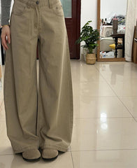 Khaki high-waisted wide-leg stretch jeans, front view