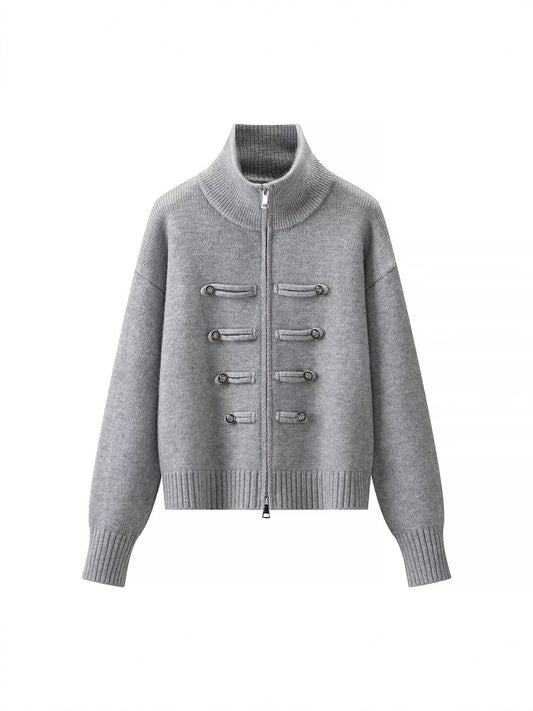 Knit Stand Collar Zipper Sweater – Loose Fit Open-Front Knit in 5 Colours