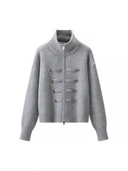Knit Stand Collar Zipper Sweater – Loose Fit Open-Front Knit in 5 Colours