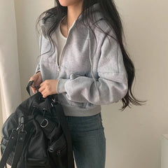 Solid Color Oversized Cropped Hoodie